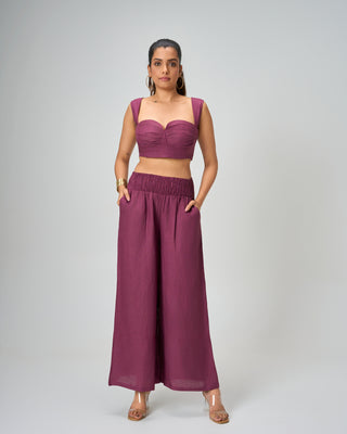 Berry Linen Corset Top with Pants