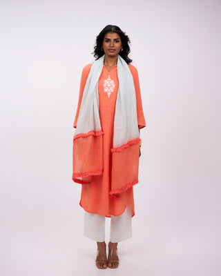 Coral Whisper Embroidered Linen Kurta Set