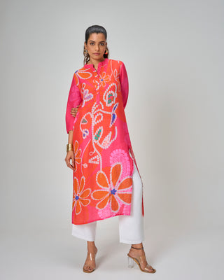 Pink Bloom Fiesta Printed Linen Kurta