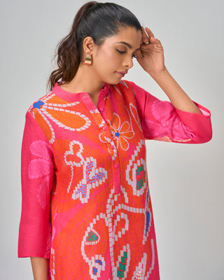 Pink Bloom Fiesta Printed Linen Kurta