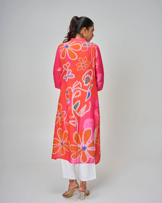 Pink Bloom Fiesta Printed Linen Kurta