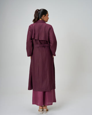 Merlot Linen Trench Coat
