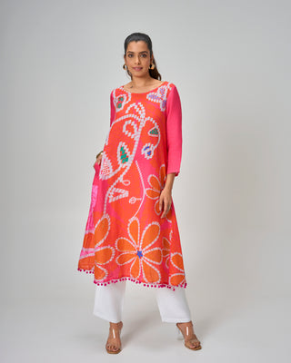 Coral Pop Linen Kurta