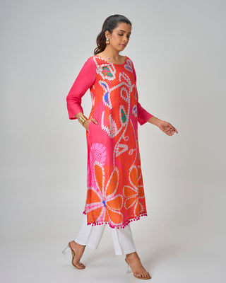 Coral Pop Linen Kurta