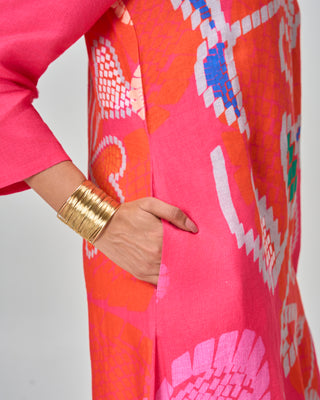 Coral Pop Linen Kurta