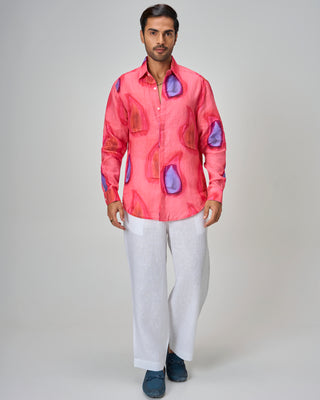 Coral Splash Linen Button-Down
