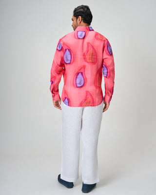 Coral Splash Linen Button-Down
