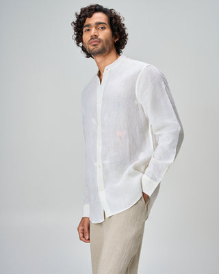 Flamingo Isle Embroidered Linen Shirt