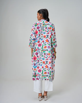 Persian Bloom Linen Kurta With Pants
