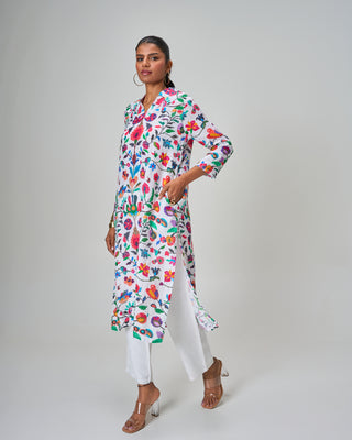Persian Bloom Linen Kurta With Pants